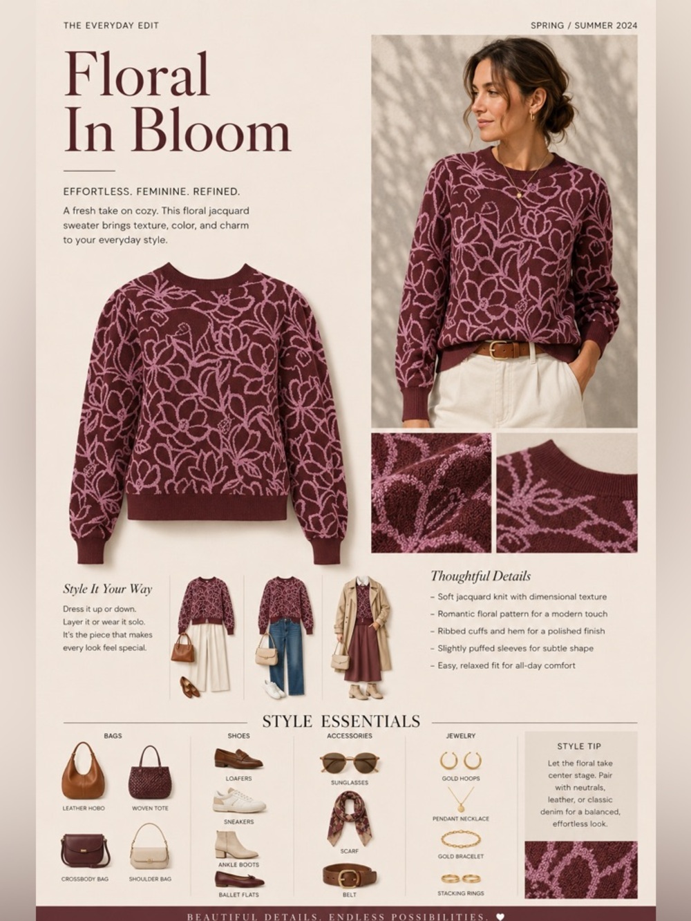 Kate Spade Wine and Pink Metallic Floral Knit Sweater - XS - Picture 3 of 8